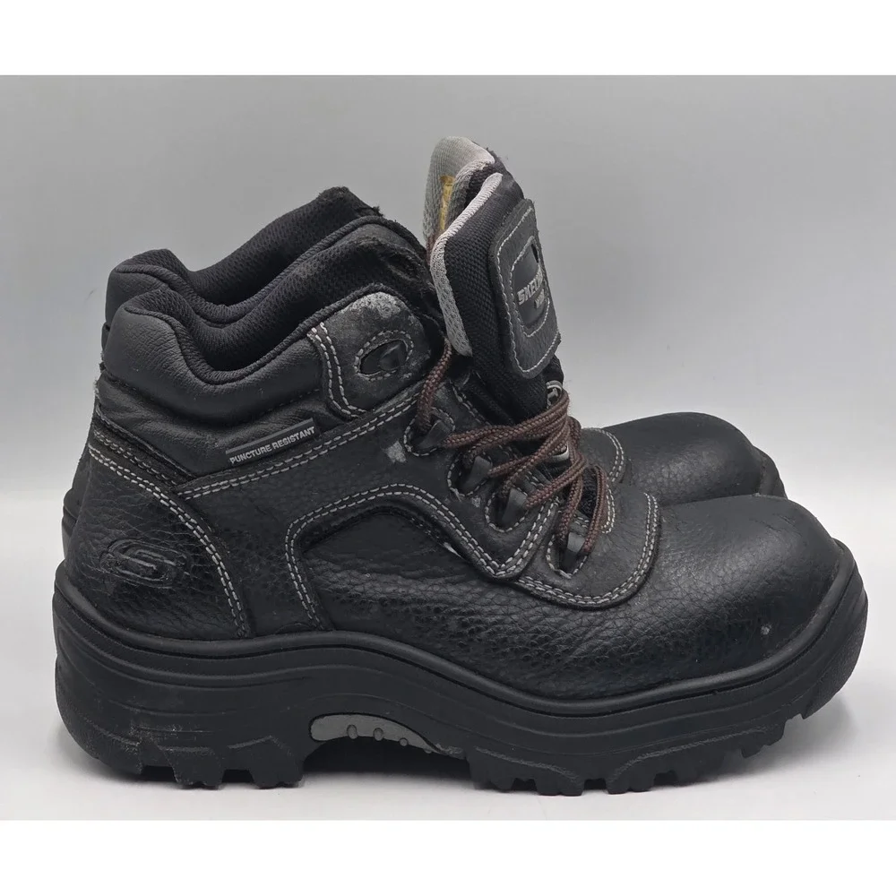 Skechers Work Womens 6.5 Black Leather Safety Boots ASTM EH PR Slip Resistant